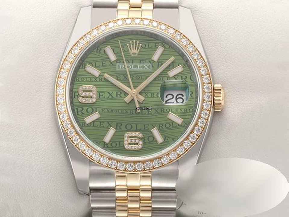  Rolex Datejust 36 36mm 116243 2016 Lc100 Stahl Gelbgold 750 Grün Wave Diamanten 