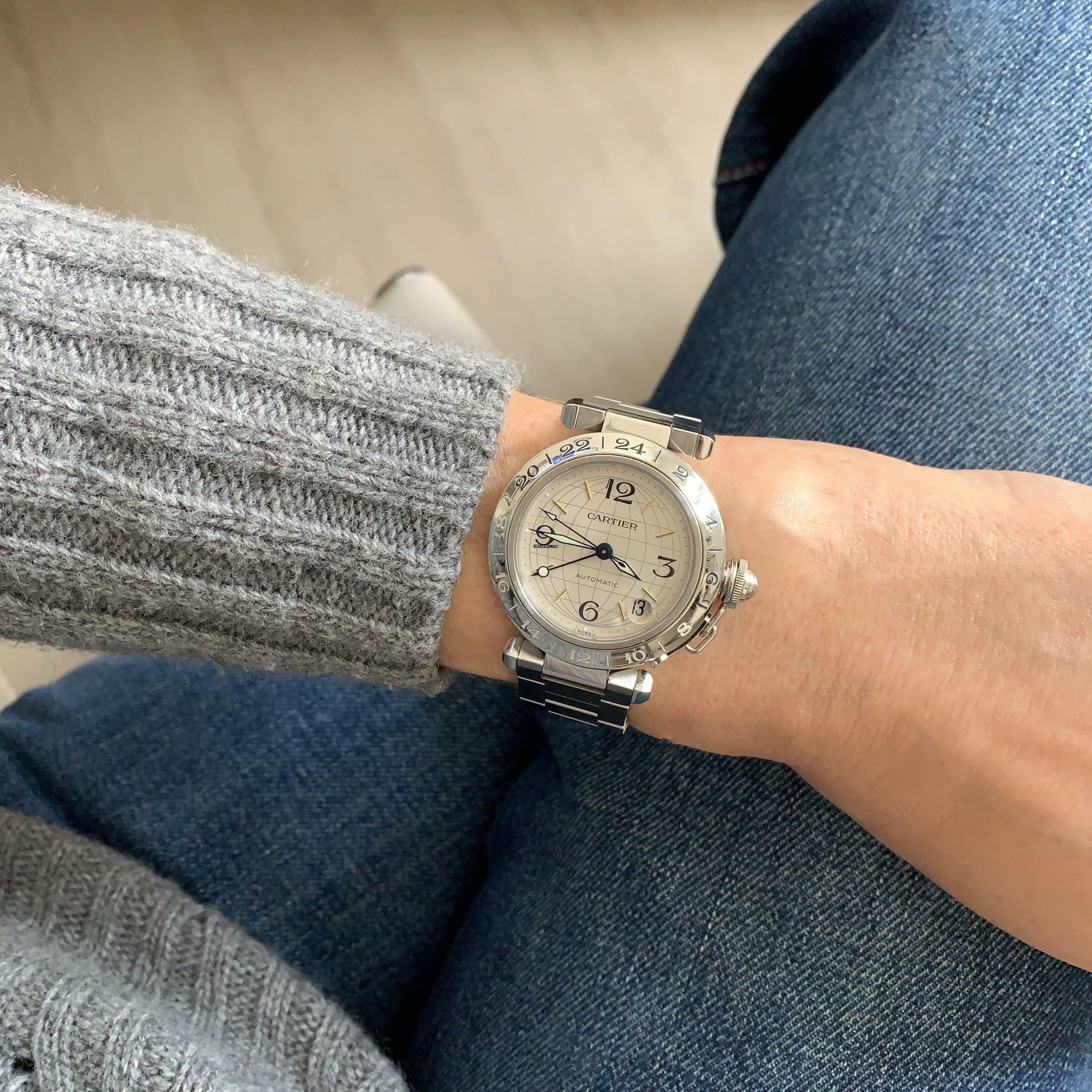 Thumbnail von Cartier Pasha C 2377 GMT Meridian 36MM silver dial Automatic