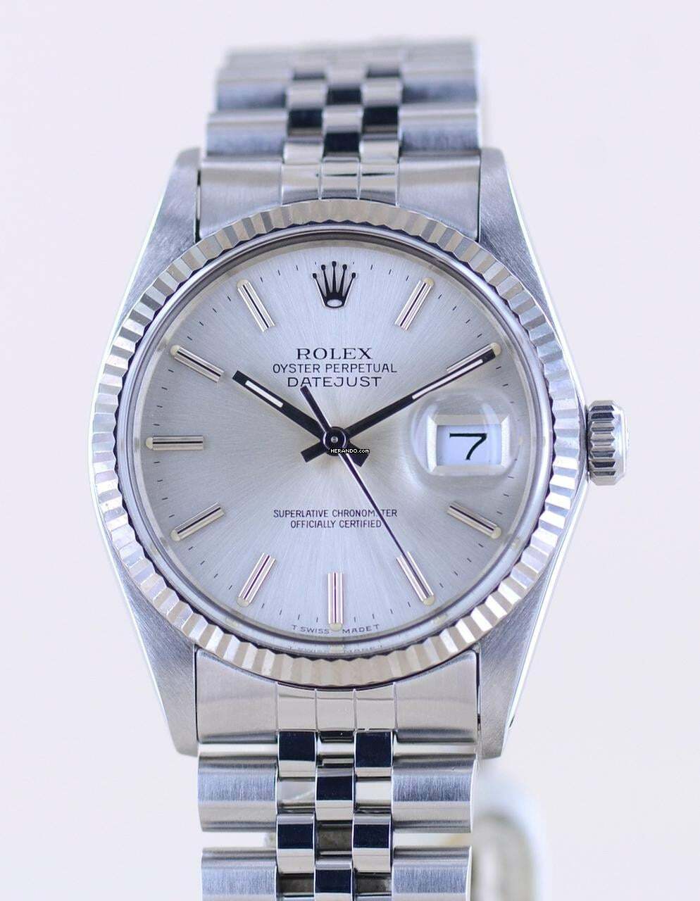 Thumbnail von Rolex Datejust 36 16014 silver Stick dial Jubiléband Stahl Weißgold 1987 Tritium B+P