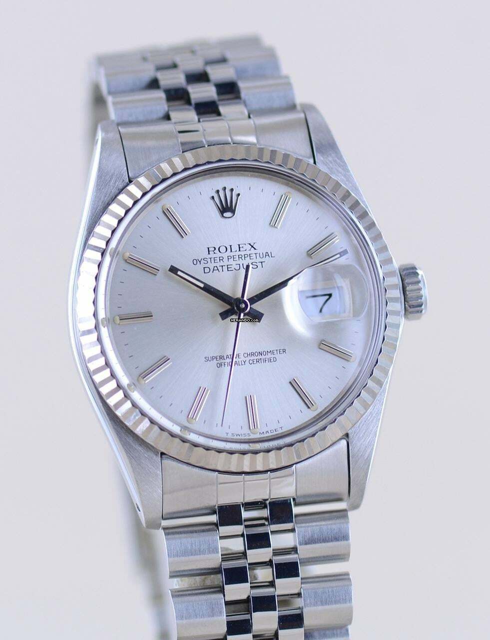 Thumbnail von Rolex Datejust 36 16014 silver Stick dial Jubiléband Stahl Weißgold 1987 Tritium B+P