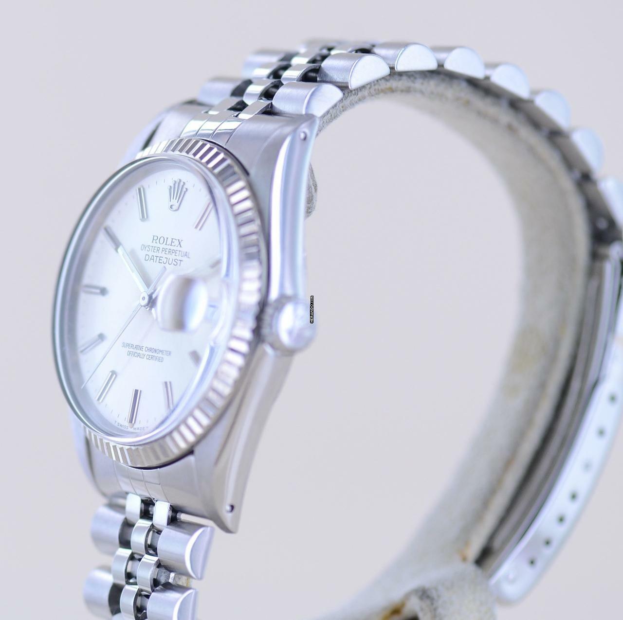 Thumbnail von Rolex Datejust 36 16014 silver Stick dial Jubiléband Stahl Weißgold 1987 Tritium B+P