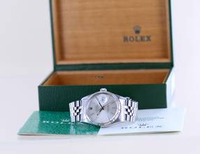 Thumbnail von Rolex Datejust 36 16014 silver Stick dial Jubiléband Stahl Weißgold 1987 Tritium B+P