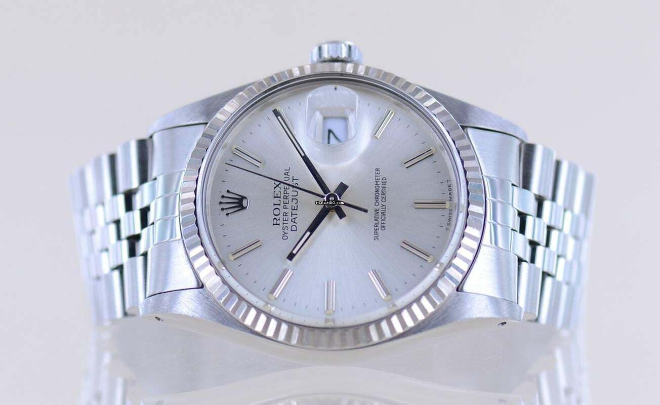 Thumbnail von Rolex Datejust 36 16014 silver Stick dial Jubiléband Stahl Weißgold 1987 Tritium B+P