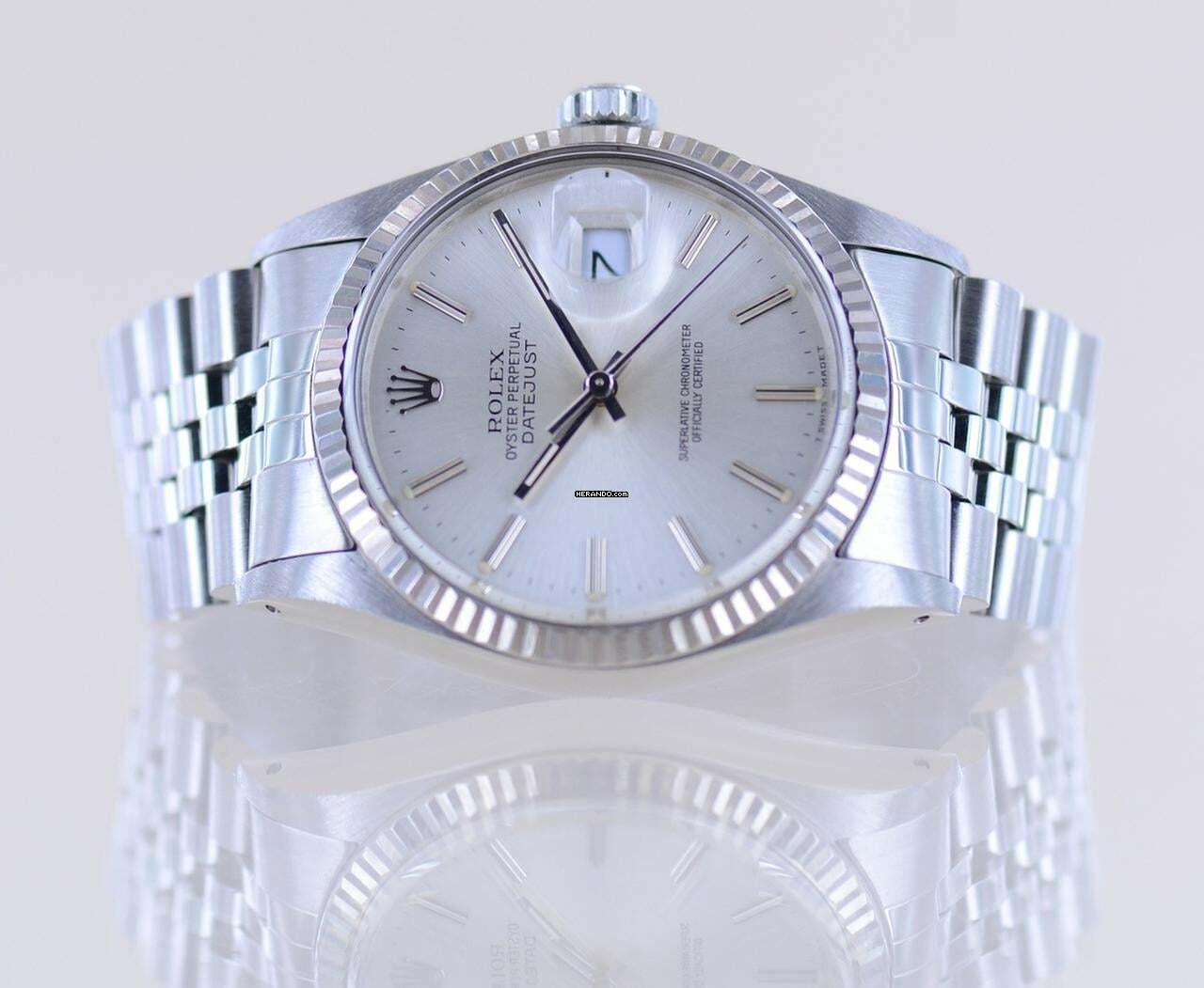 Thumbnail von Rolex Datejust 36 16014 silver Stick dial Jubiléband Stahl Weißgold 1987 Tritium B+P