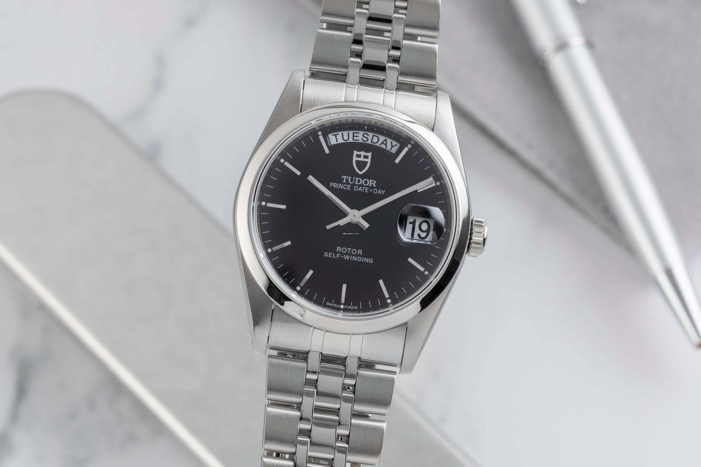 Thumbnail von Tudor Prince Date Day Black Dial Edelstahl Automatik Ref. 76200 Papiere