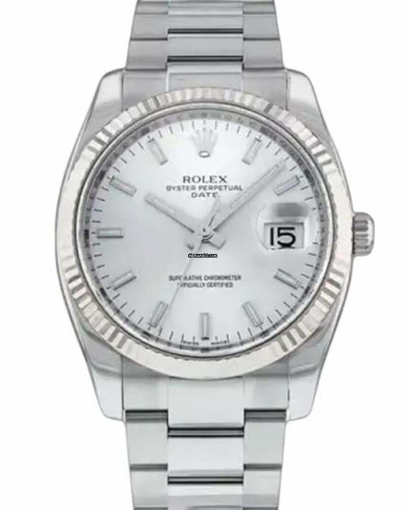 Rolex Oyster Perpetual Date 34MM - Silver Dial - Fluted Bezel 115234 2006