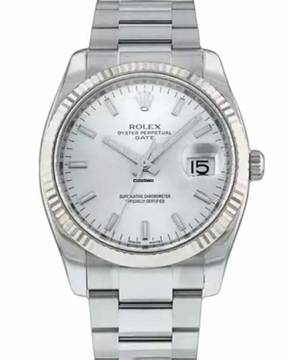 Rolex Oyster Perpetual Date 34MM - Silver Dial - Fluted Bezel 115234 2006