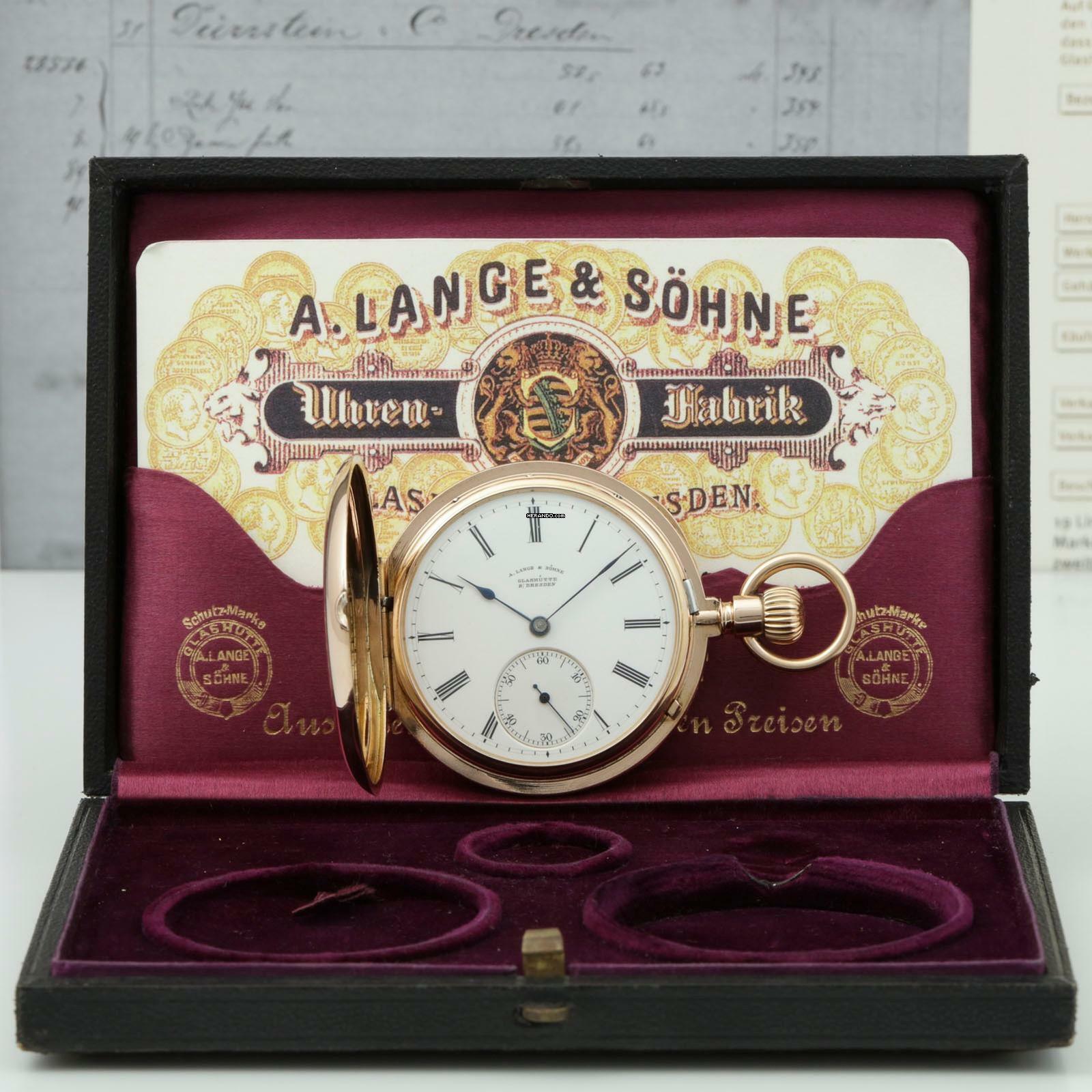 Thumbnail von A. Lange & Söhne Qualität 1A 18k Gold Taschenuhr-Original Etui und Zertifikat 1889 Diamant BOX und Museums Zertifikat