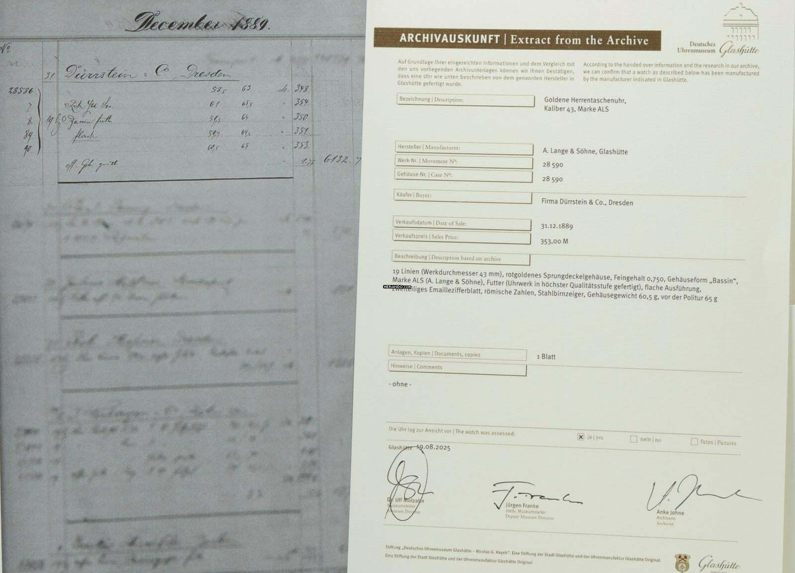 Thumbnail von A. Lange & Söhne Qualität 1A 18k Gold Taschenuhr-Original Etui und Zertifikat 1889 Diamant BOX und Museums Zertifikat