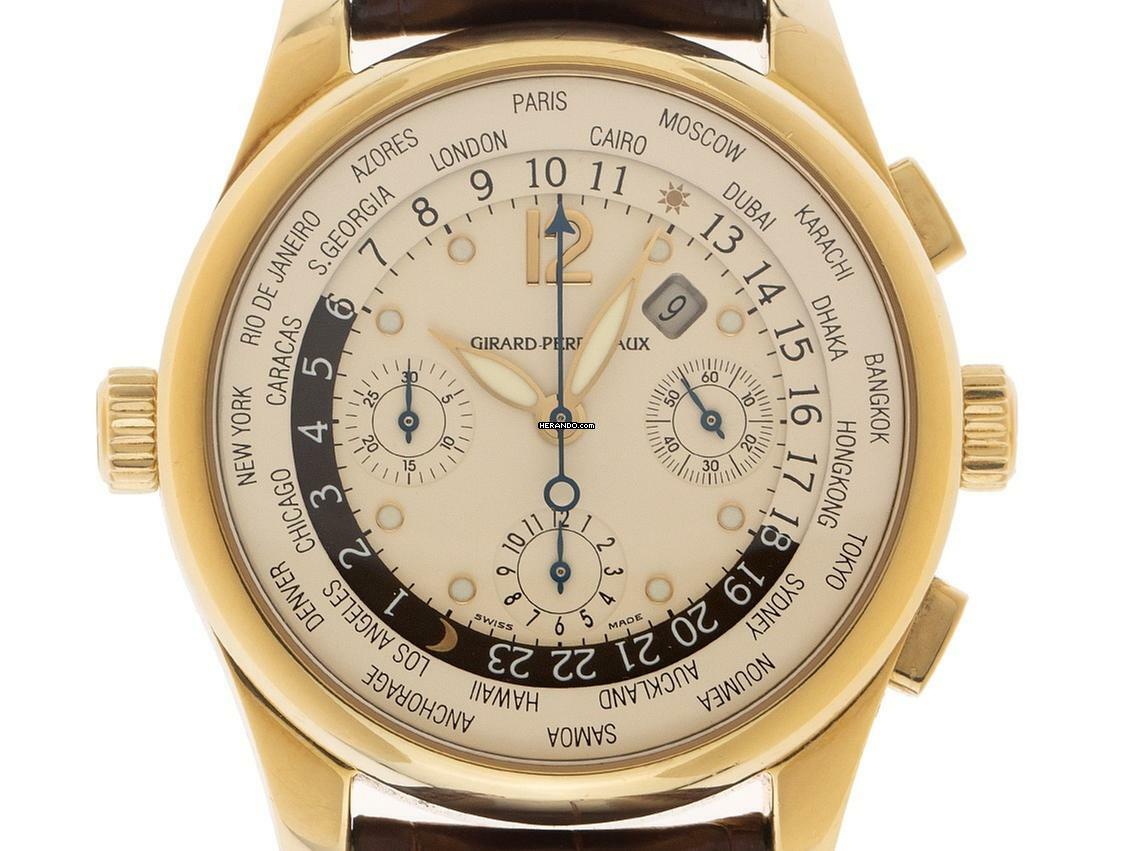 Thumbnail von Girard Perregaux WW.TC World Time Ref.49800-51-151-BACD 2009 Full Set sehr gut Vintage WW.TC World Time Chronograph 18kt Gelbgold 173g Leder Faltschließe