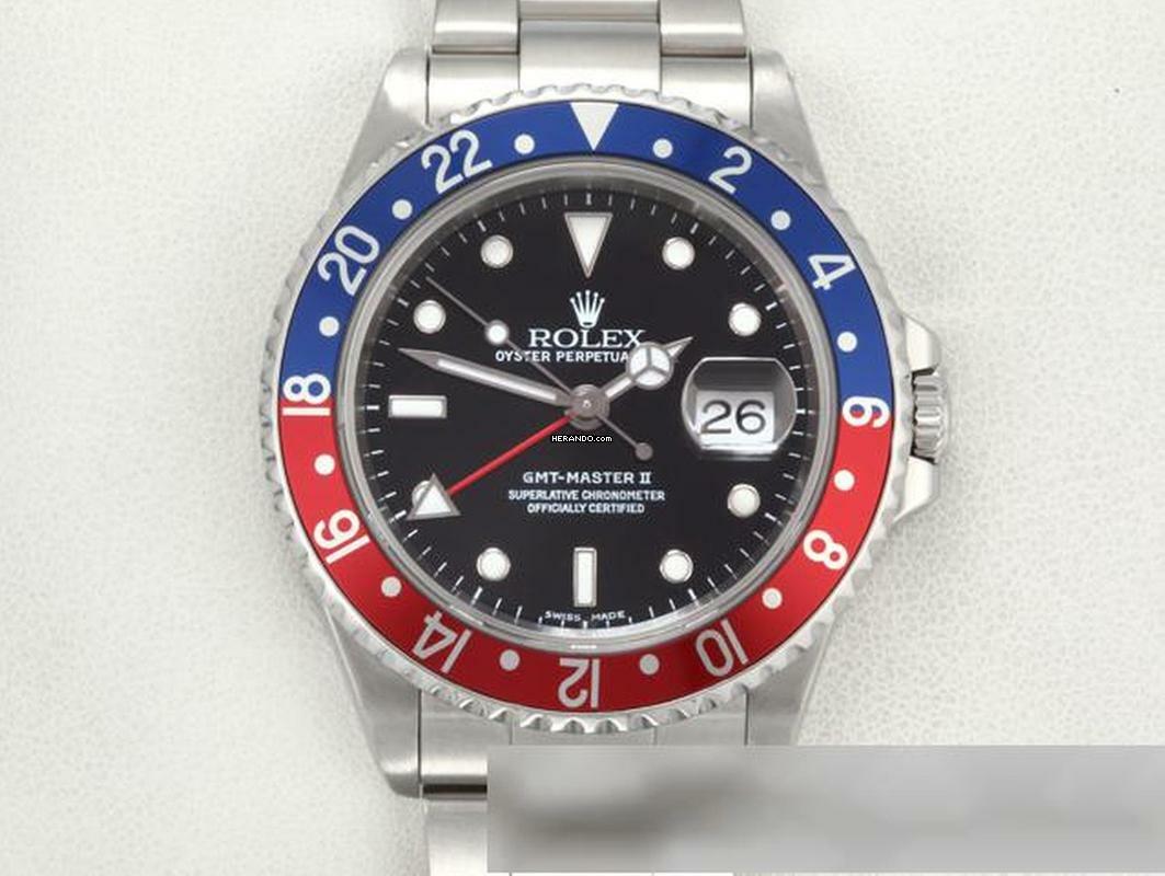  Rolex GMT-Master II Stahl 16710 2001 Pepsi Automatik Edelstahl Herrenuhr Stainless Steel Oyster-band Chronometer Black Dial 