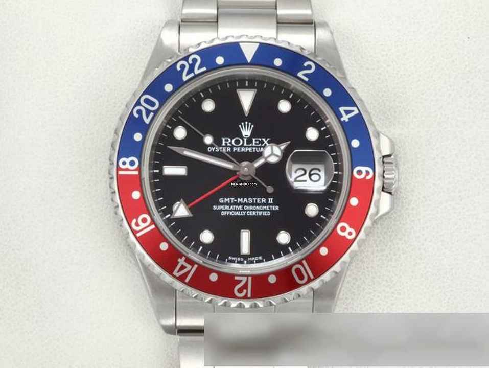  Rolex GMT-Master II Stahl 16710 2001 Pepsi Automatik Edelstahl Herrenuhr Stainless Steel Oyster-band Chronometer Black Dial 