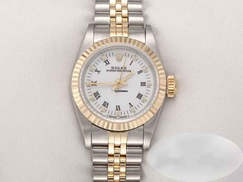  Rolex Oyster Perpetual 26 26mm Stahl Gelbgold 750 Automatik Edelstahl Damen Stainless Steel 18kt Yellow Gold Jubilé-band Oyster White Dial 
