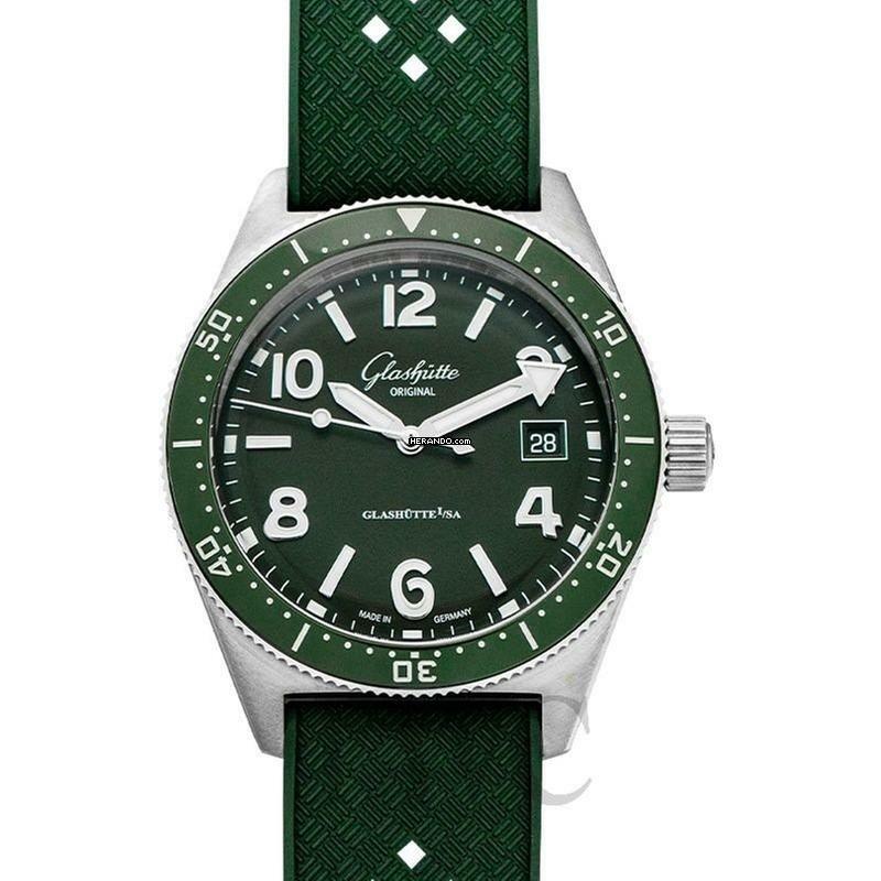  Glashütte Original Green Rubber Strap Watch 39.5mm Dial Glashütte NEW FULL SET 