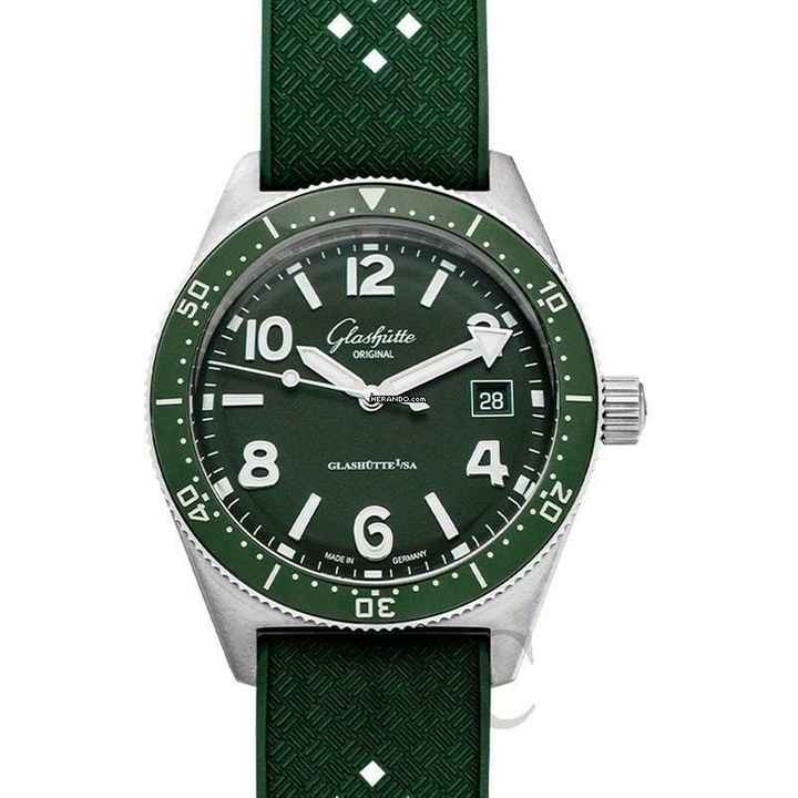  Glashütte Original Green Rubber Strap Watch 39.5mm Dial Glashütte NEW FULL SET 