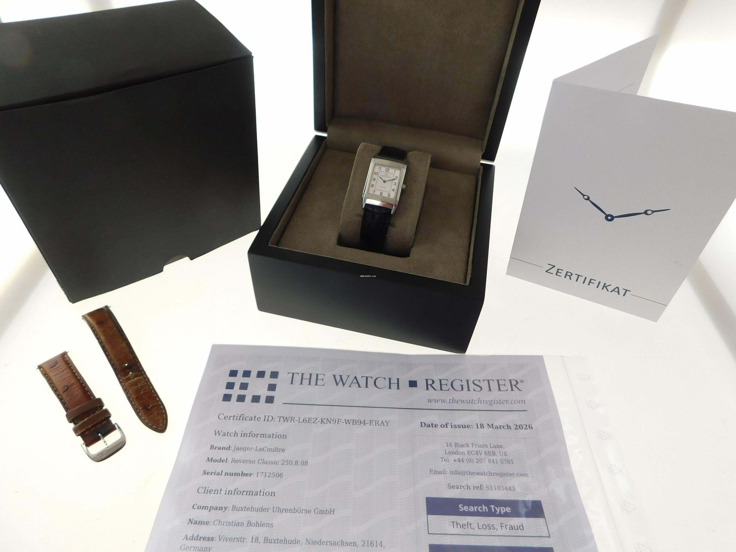 Thumbnail von Jaeger-LeCoultre Reverso Classique Classic im sehr guten Zustand mit neuem schwarzem Krokoband Classic Modell 23 x 38 mm