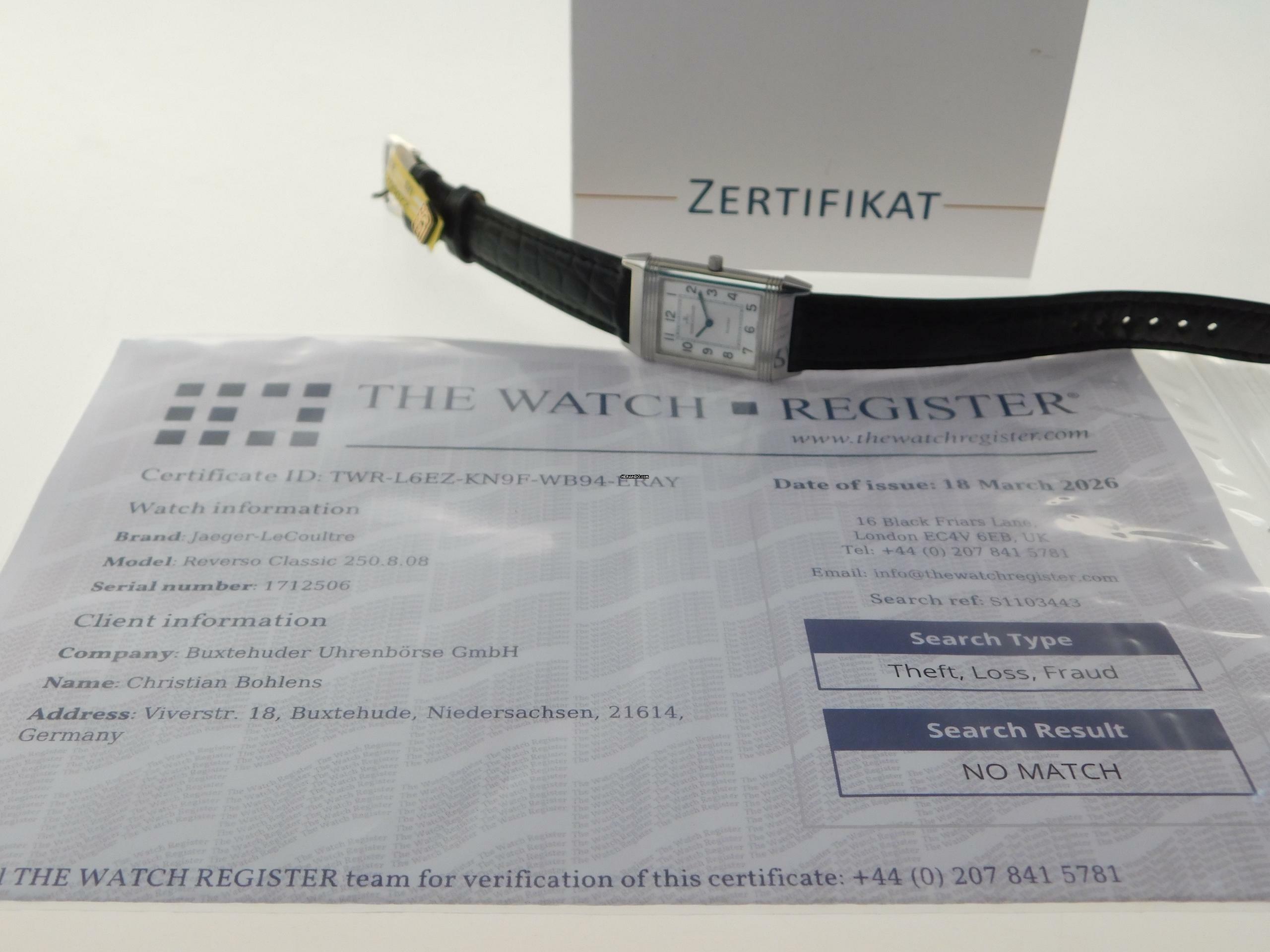 Thumbnail von Jaeger-LeCoultre Reverso Classique Classic im sehr guten Zustand mit neuem schwarzem Krokoband Classic Modell 23 x 38 mm