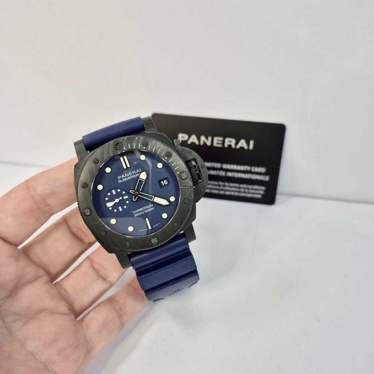  Panerai Submersible Carbotech Blu Abisso 44mm Automático Completo 