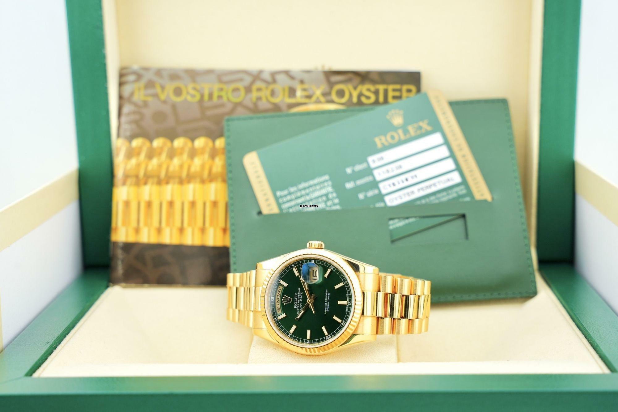 Thumbnail von Rolex Day-Date 36 Green Dial - Yellow Gold - Presidental Bracelet - 118238 2014
