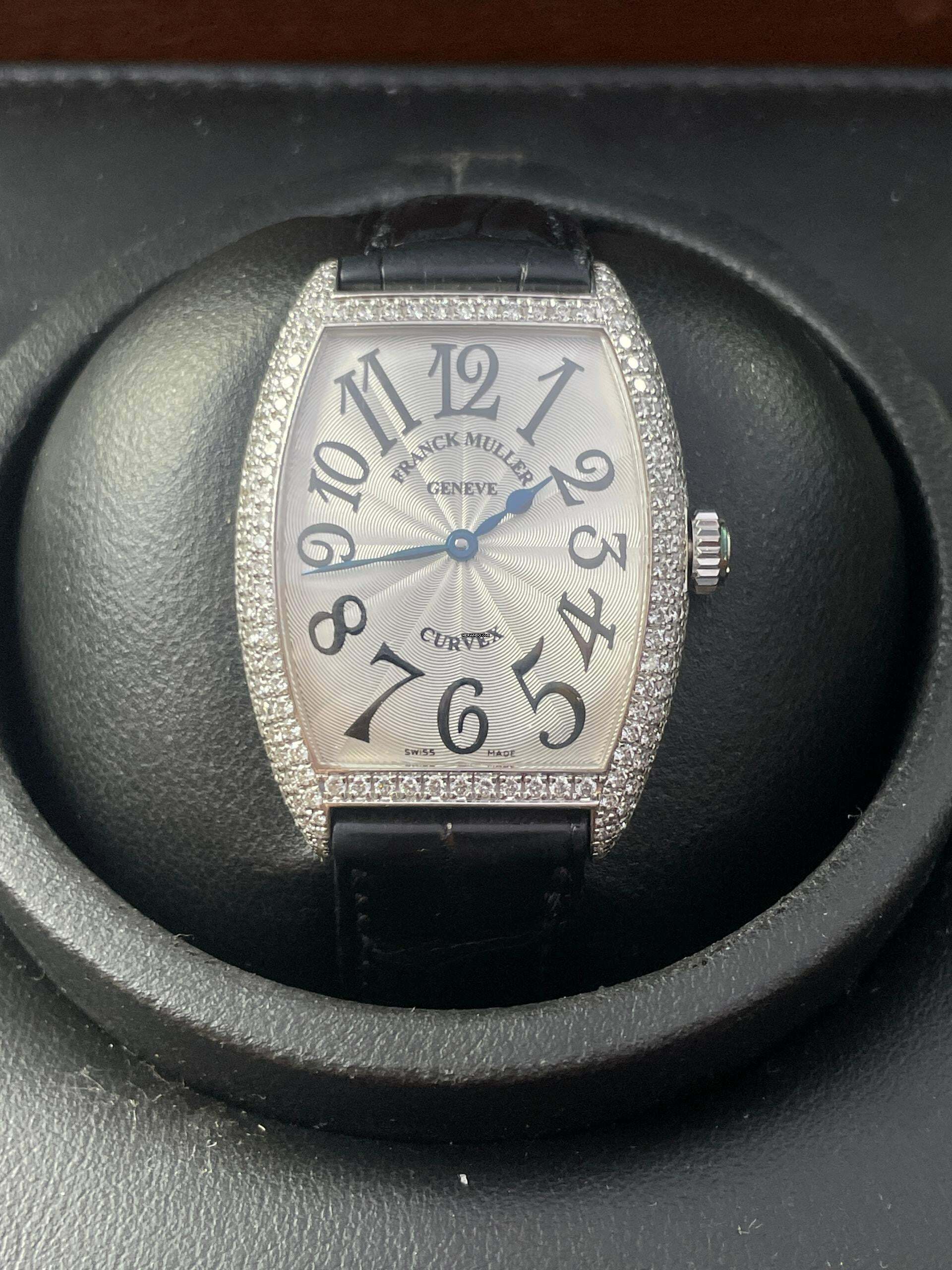  Franck Muller Cintrée Curvex With Box and Papers Factory Diamonds Setting 18Kt. Whitegold 