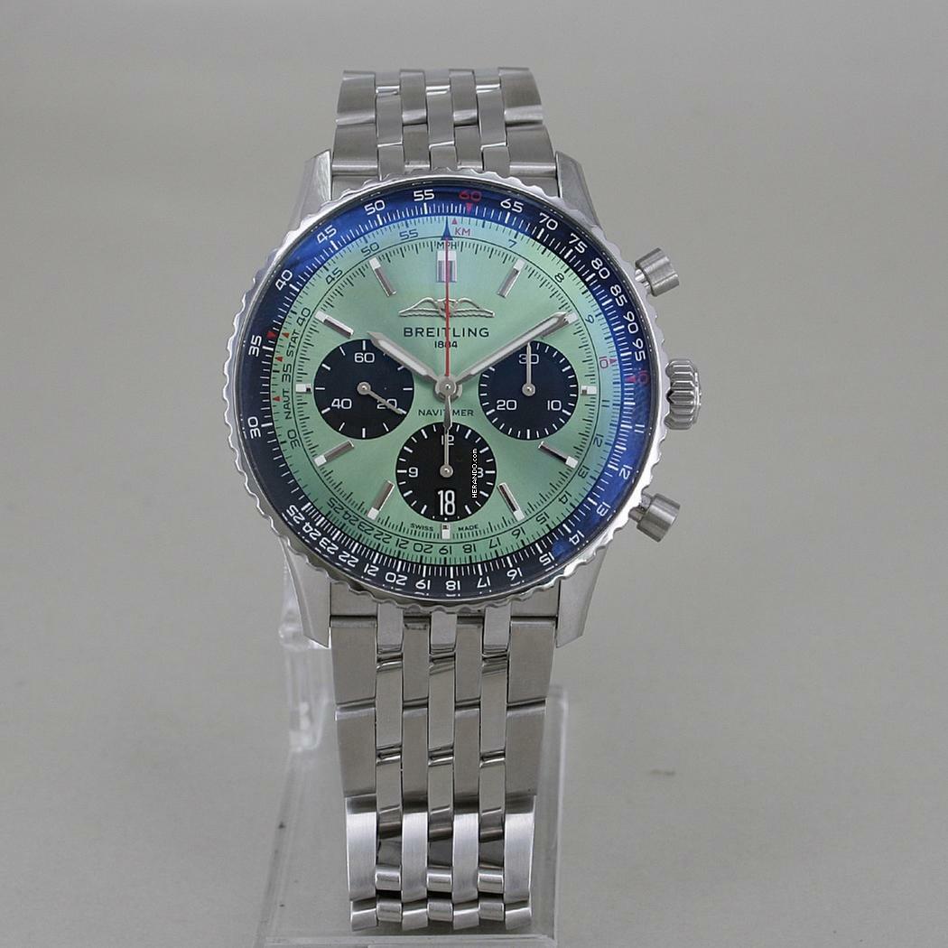 Thumbnail von Breitling Navitimer 1 B01 Chronograph 43 Automatik Chronometer grünes Zifferblatt Full Set ungetragen