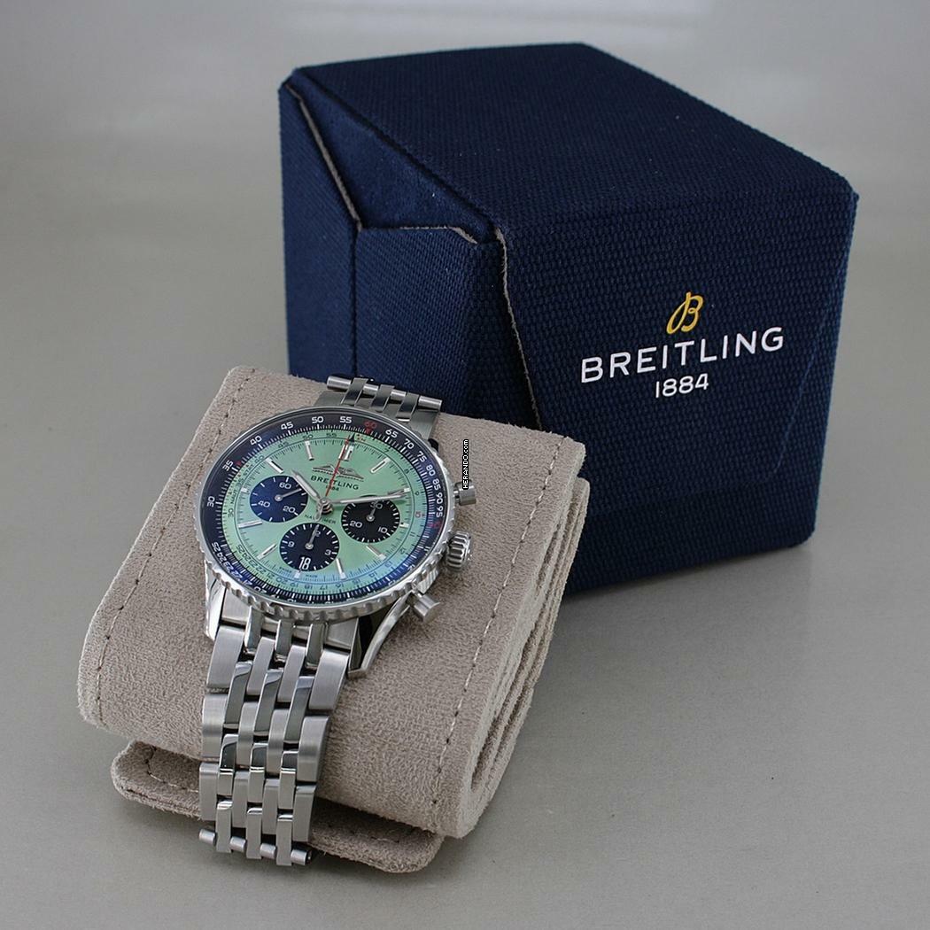 Thumbnail von Breitling Navitimer 1 B01 Chronograph 43 Automatik Chronometer grünes Zifferblatt Full Set ungetragen