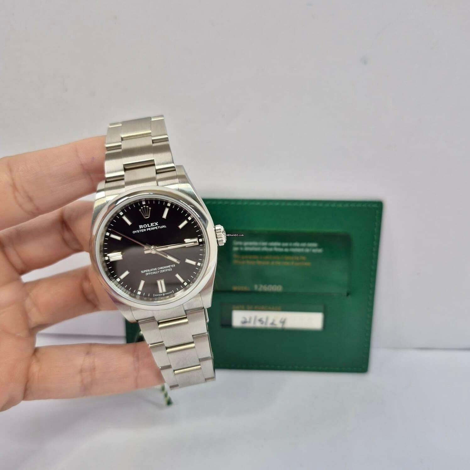  Rolex Oyster Perpetual 36 36mm Black Dial Automático Completo 