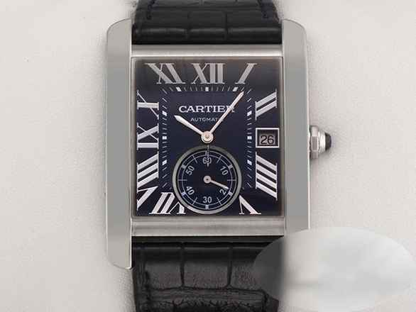  Cartier Tank MC Automatik Wsta0010 2018 Blau Edelstahl Lederband Stahl Steel Black Dial 