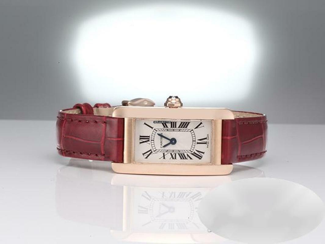 Thumbnail von Cartier Tank Américaine Rosegold 750 2018 Lederband W2607456 Damen Gold