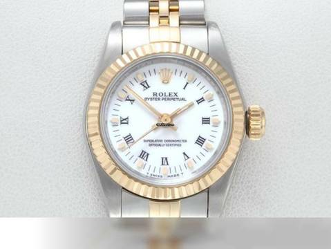  Rolex Oyster Perpetual 26 26mm 1996 Edelstahl Gelbgold 750 Automatik Stahl Stainless Steel 18kt Yellow Gold Jubilé-band Chronometer Oyster White Dial 