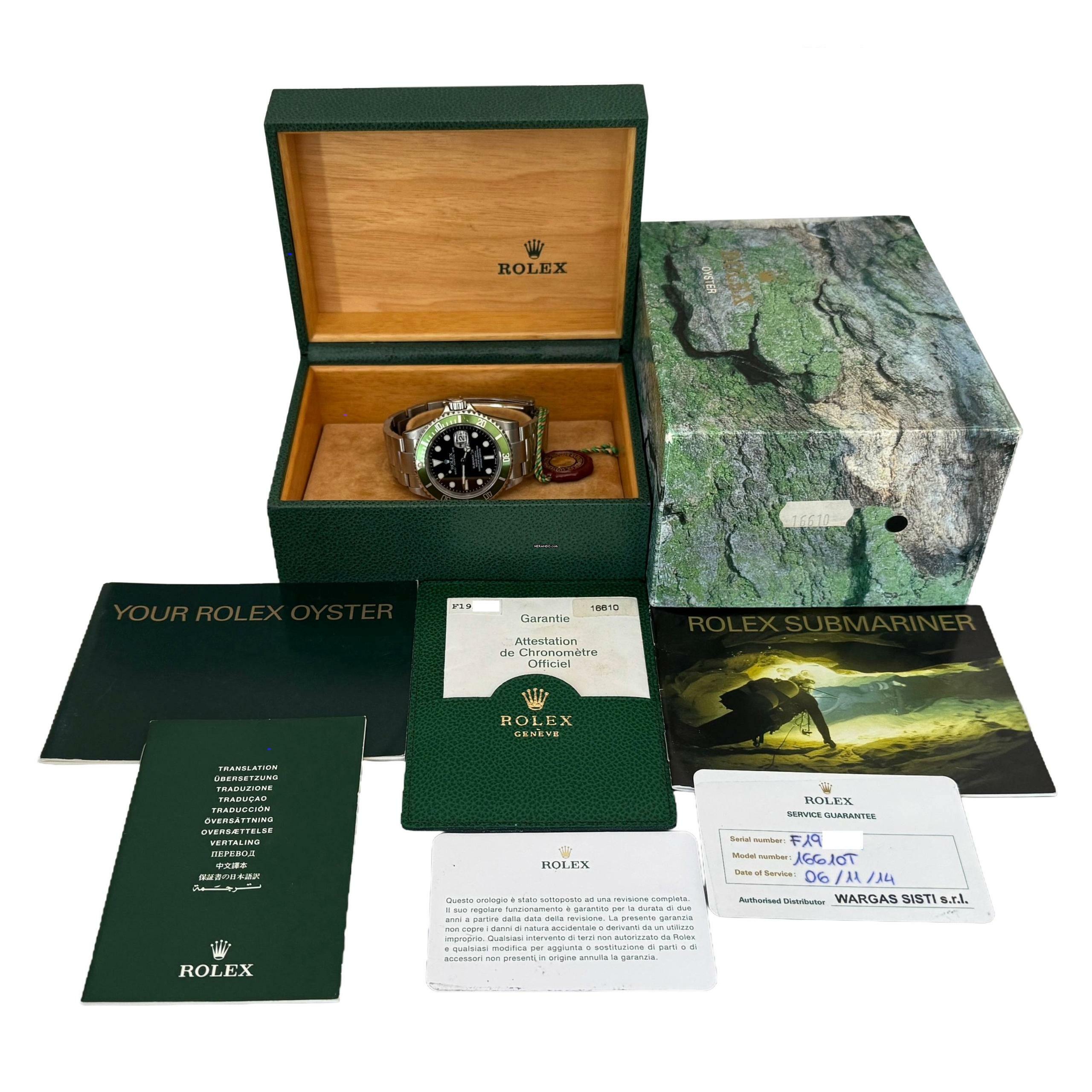 Thumbnail von Rolex Submariner Date 16610LV MK1 Kermit Fat Four bezel Full Set 2003