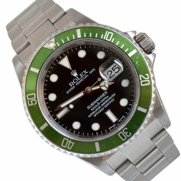  Rolex Submariner Date 16610LV MK1 Kermit Fat Four bezel Full Set 2003 