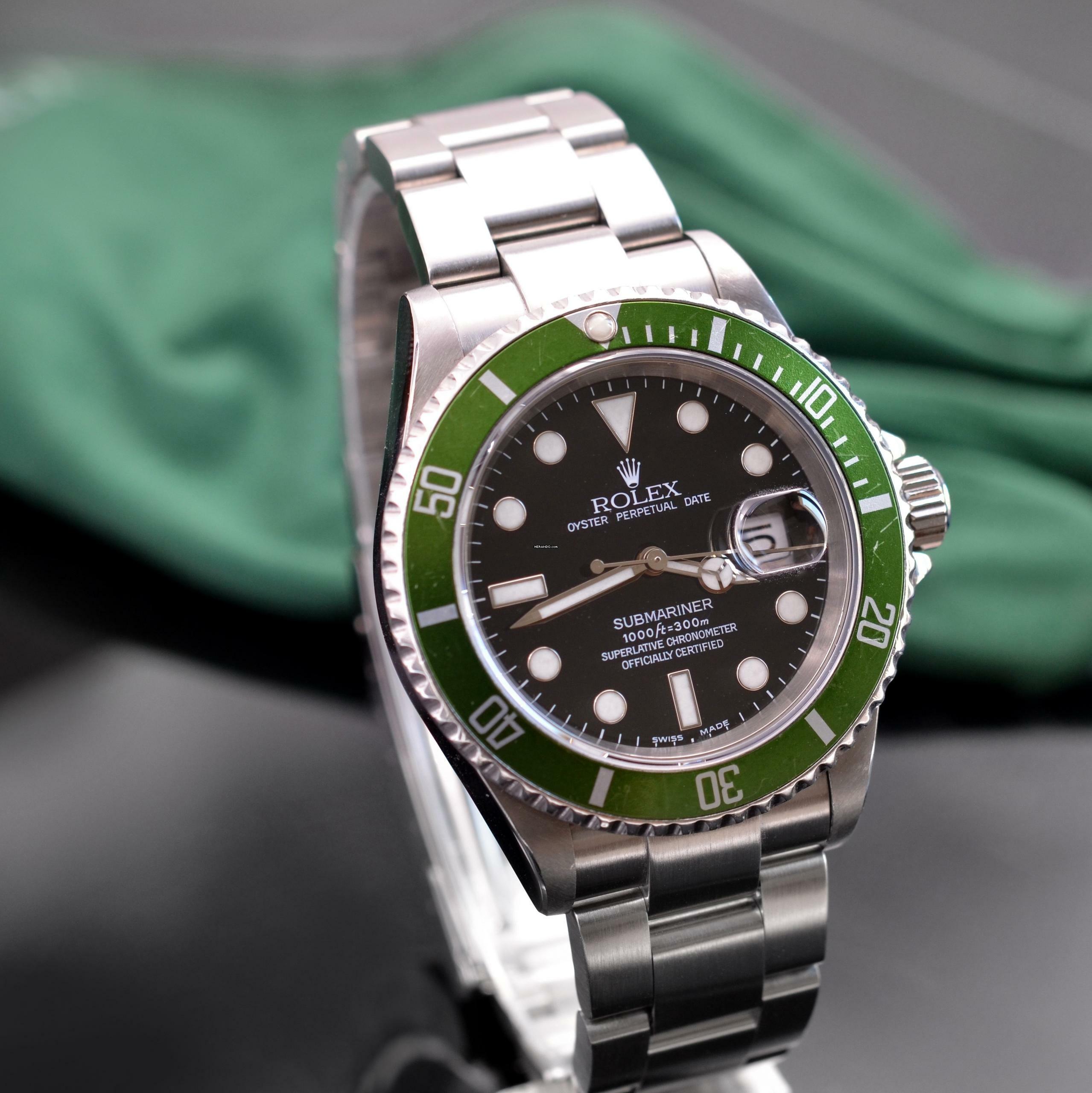 Thumbnail von Rolex Submariner Date 16610LV MK1 Kermit Fat Four bezel Full Set 2003