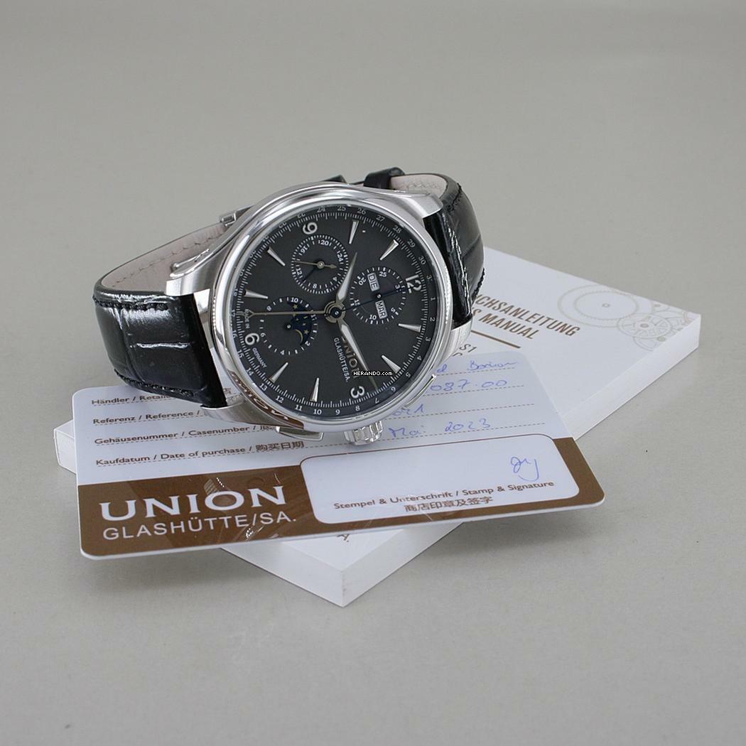 Thumbnail von Union Glashütte Belisar Chronograph Mondphase Vollkalender Graues Zifferblatt Ø 42 mm Full Set neuwertiger Zustand