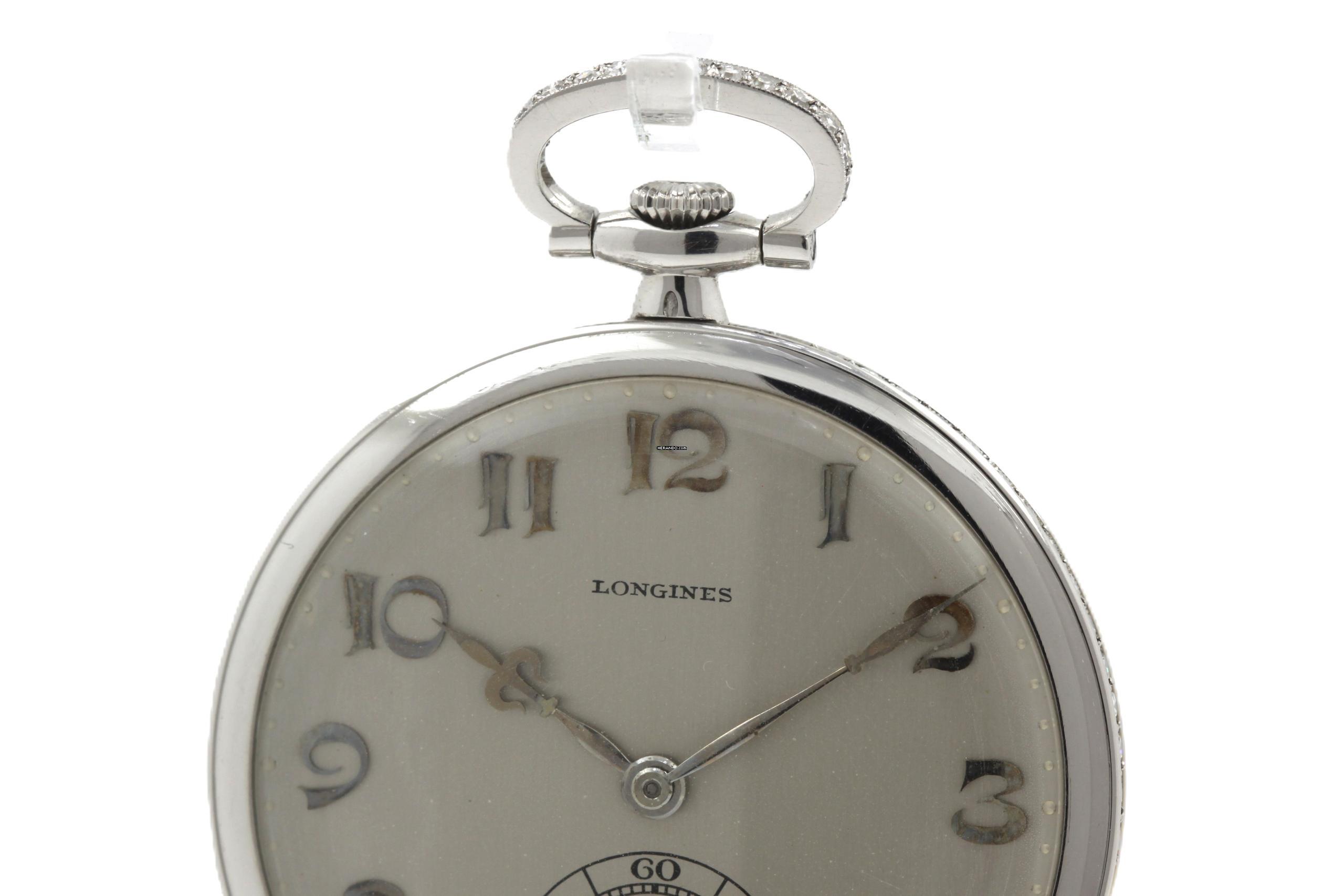 Thumbnail von Longines Ultra Rare Platinum Pocket Watch with Diamonds from 1929