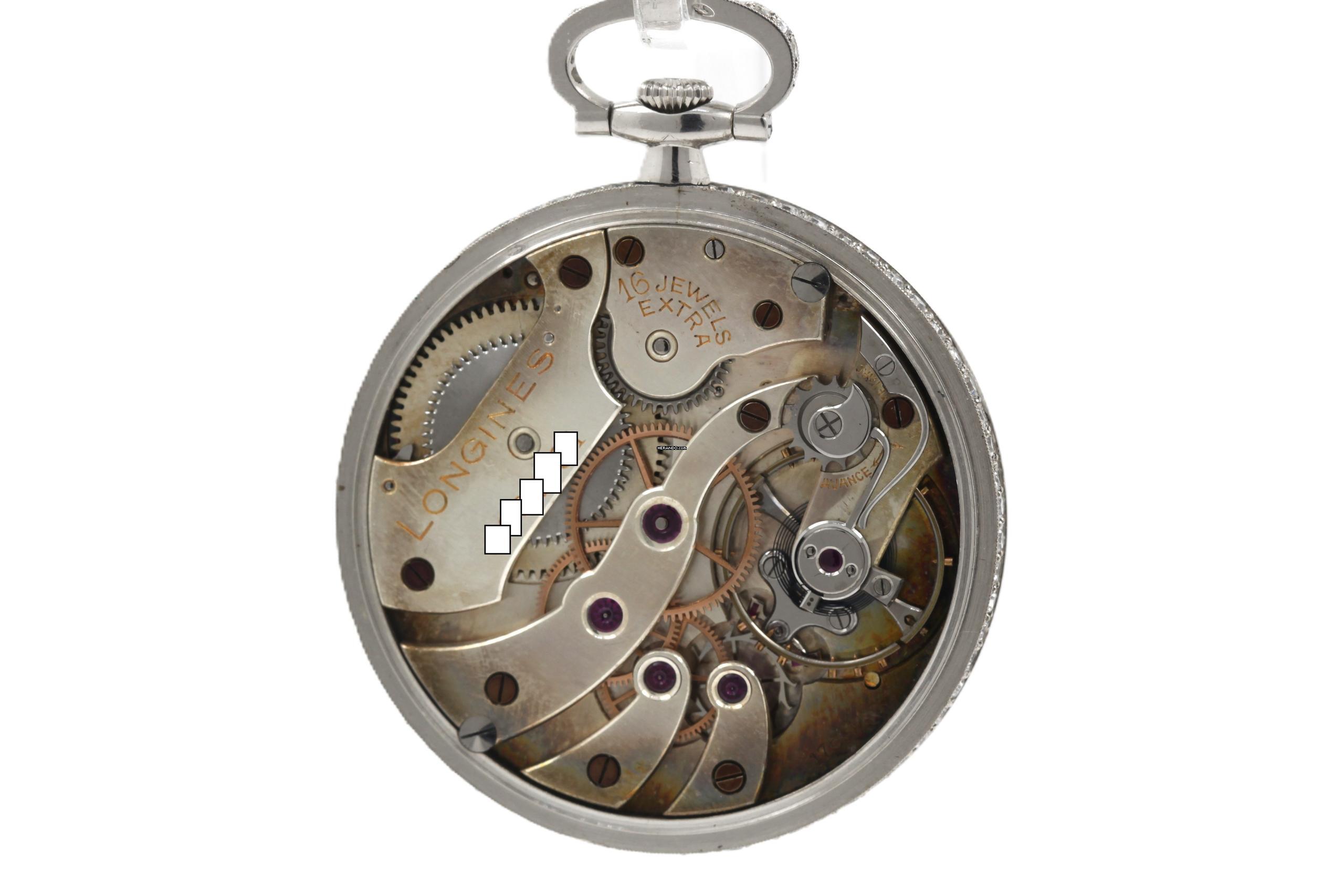 Thumbnail von Longines Ultra Rare Platinum Pocket Watch with Diamonds from 1929