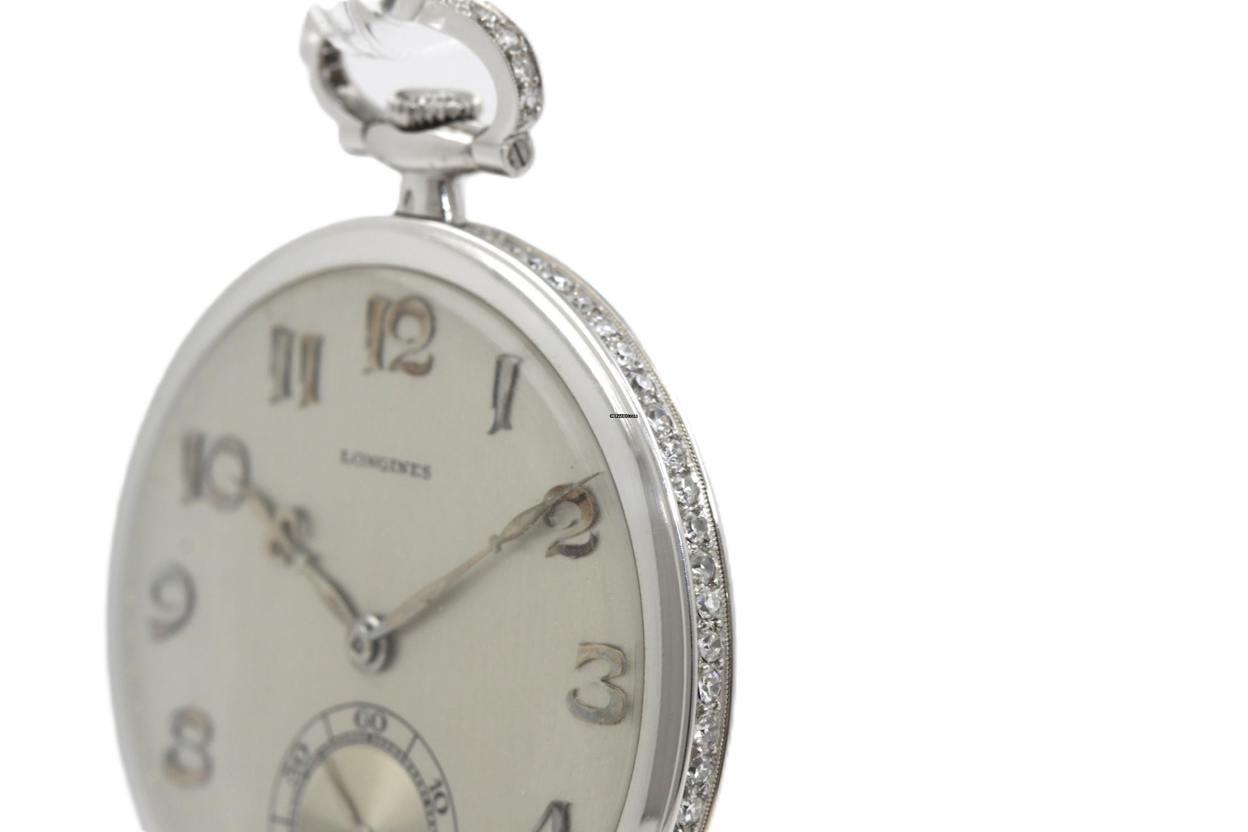 Thumbnail von Longines Ultra Rare Platinum Pocket Watch with Diamonds from 1929