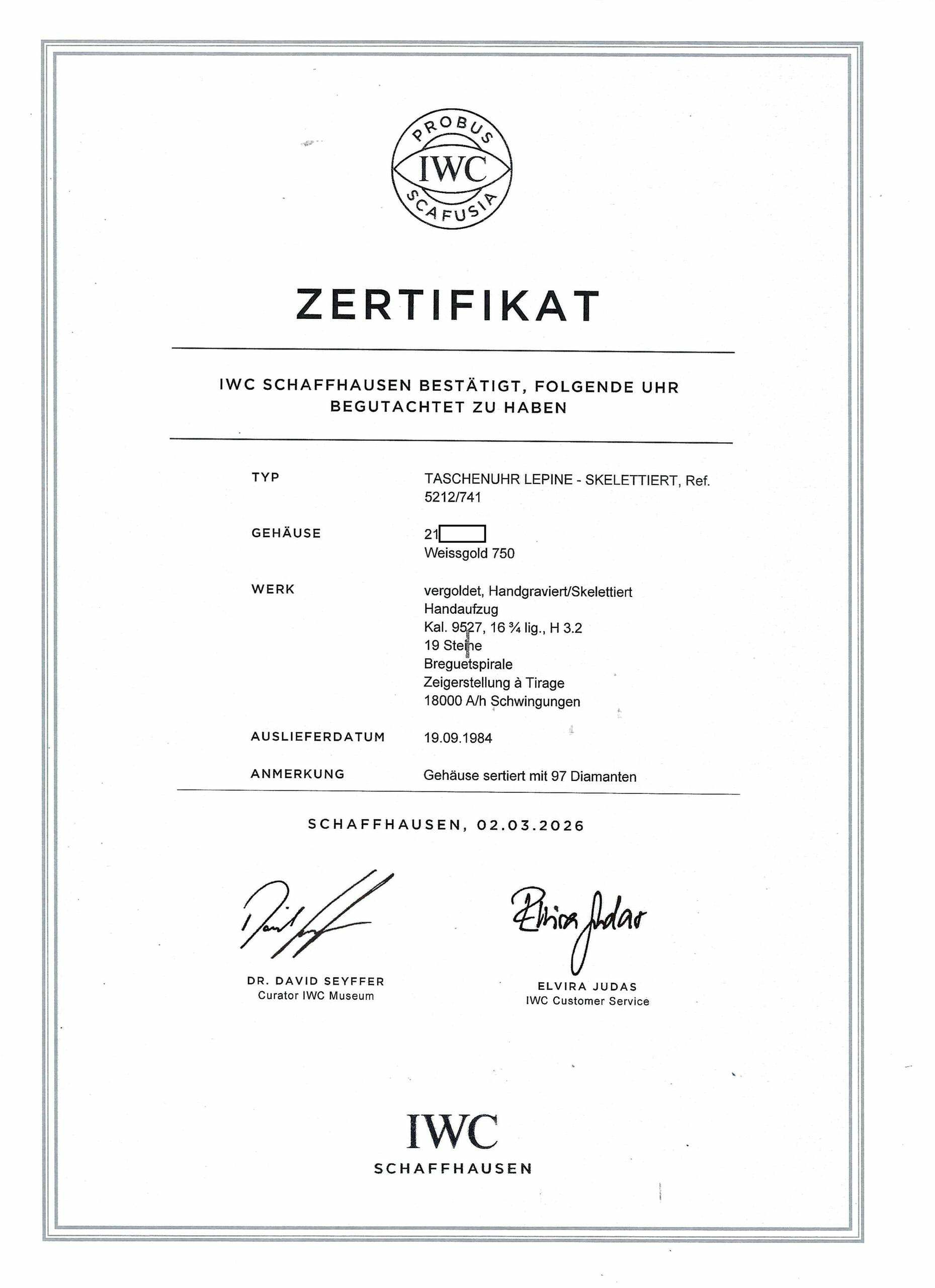 Thumbnail von IWC Pocket Watch Skeleton Pocket Watch 18K White Gold Retail 52500 Swiss Francs from 1984