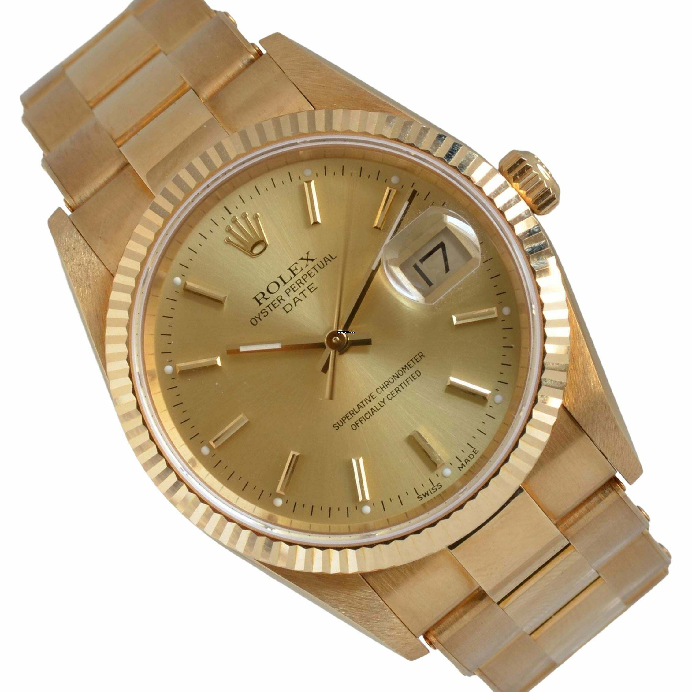 Rolex Oyster Perpetual Date 15238 champagne dial yellow gold 18KT Full Set Like NEW