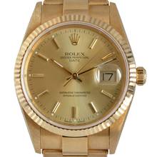 Thumbnail von Rolex Oyster Perpetual Date 15238 champagne dial yellow gold 18KT Full Set Like NEW