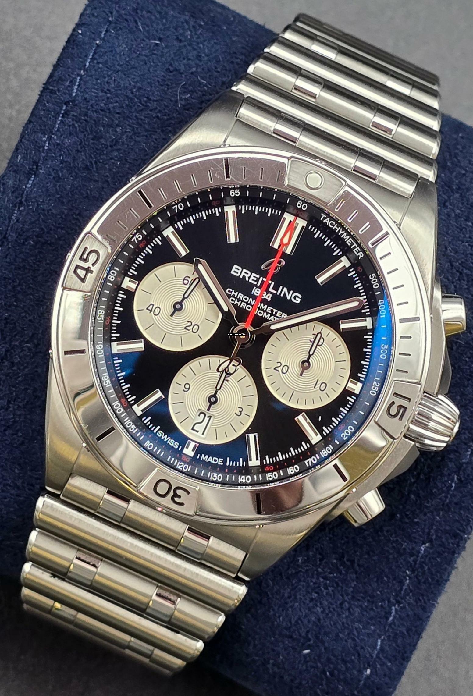  Breitling Chronomat 42 B01 42mm AB0134101B1A1 Black Dial Steel Bracelet Very Good Full Set 12-2021 