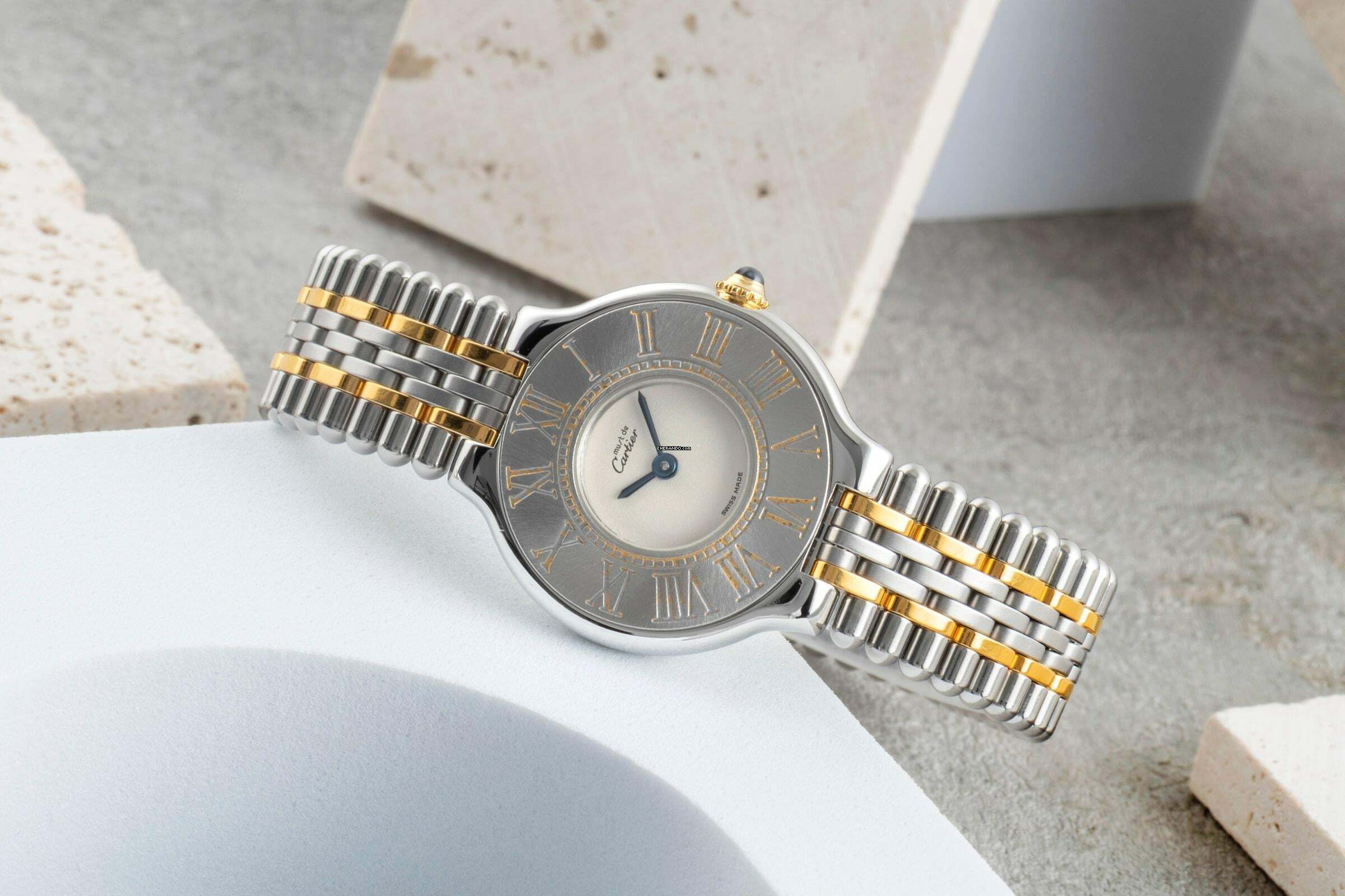 Thumbnail von Cartier 21 Must de Cartier SM Stahl / Gold Quarz Damenuhr Ref. W10051F4 B&P