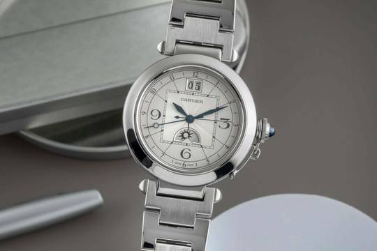  Cartier Pasha XL Automatik Night & Day Edelstahl Herrenuhr Ref. W31093M7 