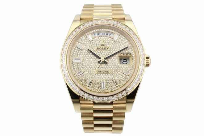  Rolex Day-Date 40 Factory Pave Dial With Baguette Indices - Factory Baguette Diamond Bezel - 228398TBR 2023 