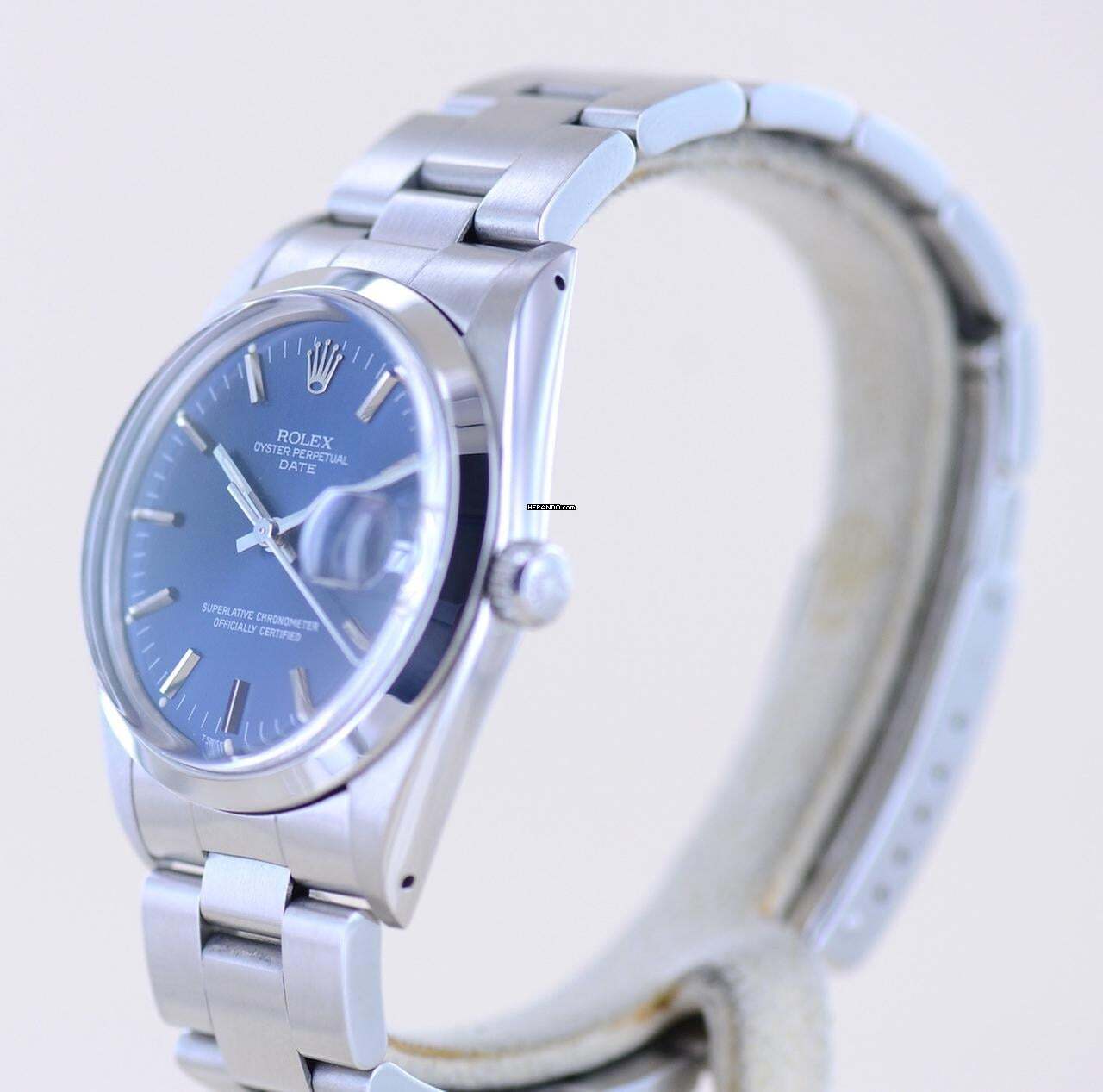 Thumbnail von Rolex Oyster Perpetual Date 15000 Automatic Blue Stick dial Oysterband Stahl 1985 Vintage rar