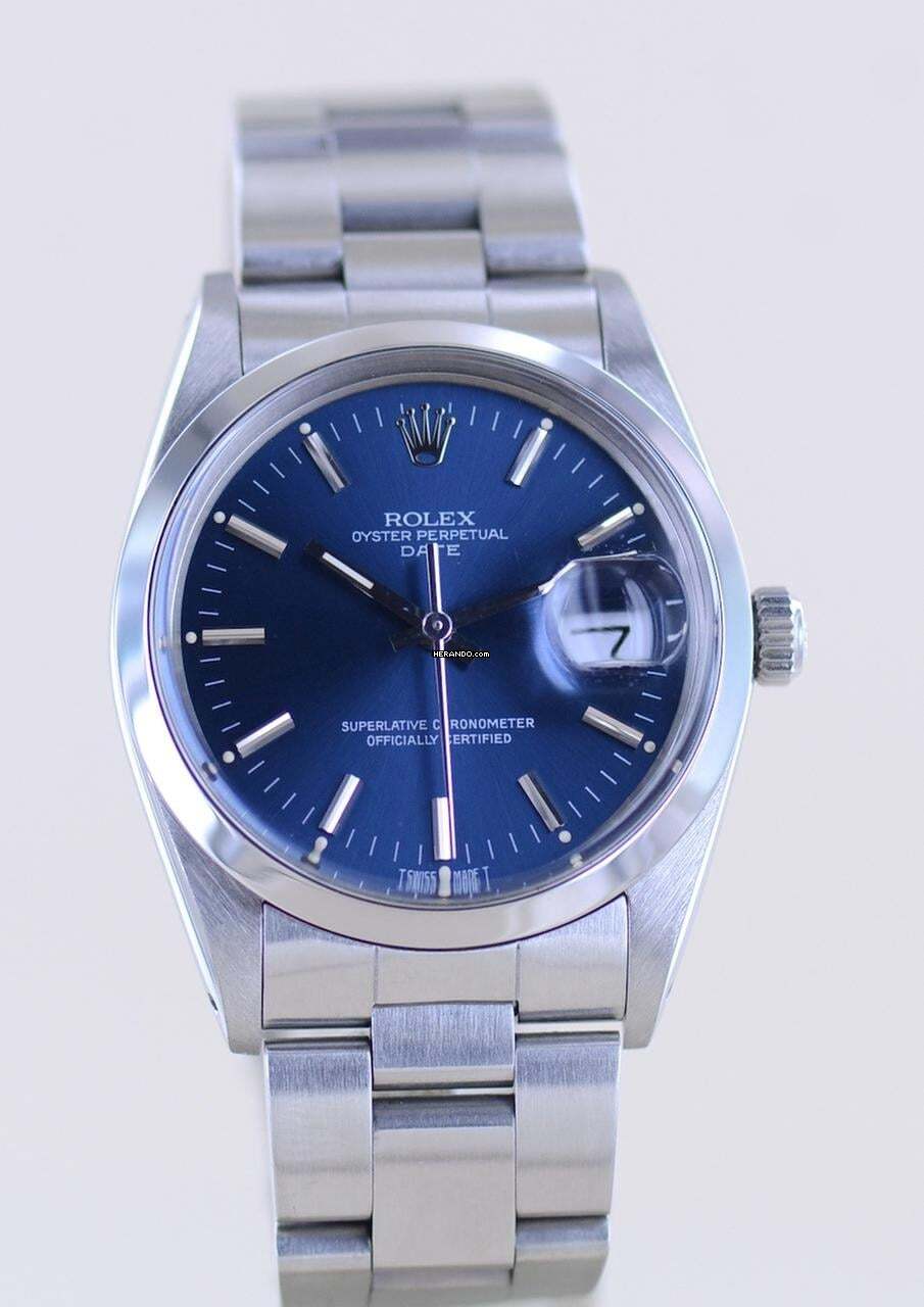Thumbnail von Rolex Oyster Perpetual Date 15000 Automatic Blue Stick dial Oysterband Stahl 1985 Vintage rar