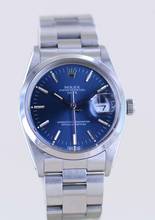 Thumbnail von Rolex Oyster Perpetual Date 15000 Automatic Blue Stick dial Oysterband Stahl 1985 Vintage rar