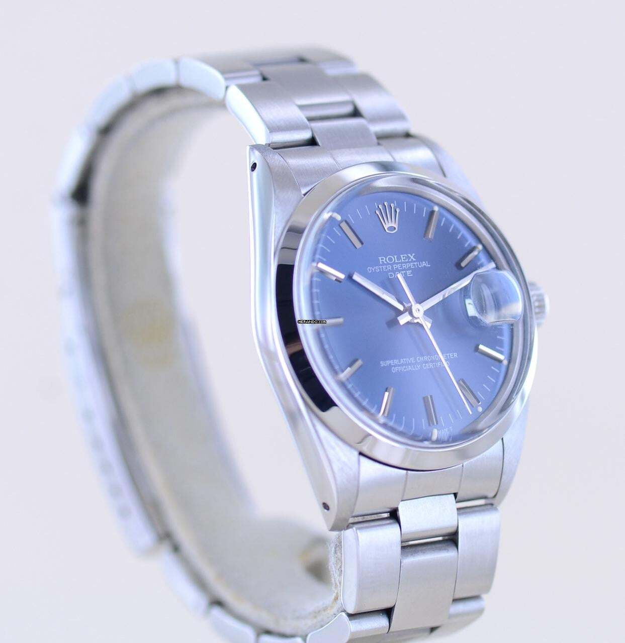 Thumbnail von Rolex Oyster Perpetual Date 15000 Automatic Blue Stick dial Oysterband Stahl 1985 Vintage rar