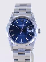 Thumbnail von Rolex Oyster Perpetual Date 15000 Automatic Blue Stick dial Oysterband Stahl 1985 Vintage rar