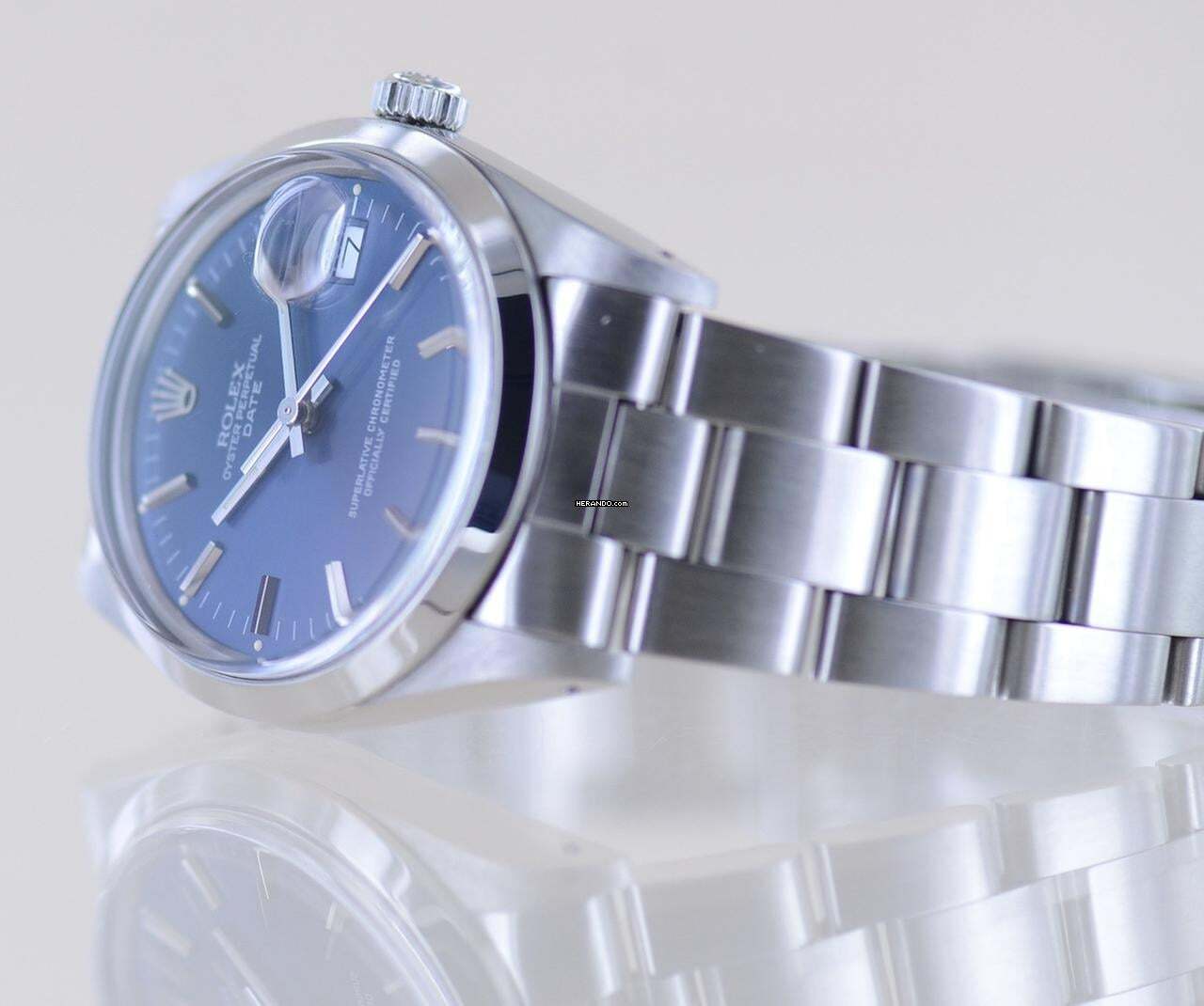 Thumbnail von Rolex Oyster Perpetual Date 15000 Automatic Blue Stick dial Oysterband Stahl 1985 Vintage rar